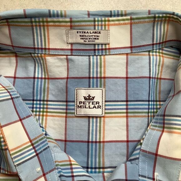 Peter Millar Long Sleeve Sport Shirt XL Multi Color Plaid Blue/Orange/Re… - Picture 2 of 6